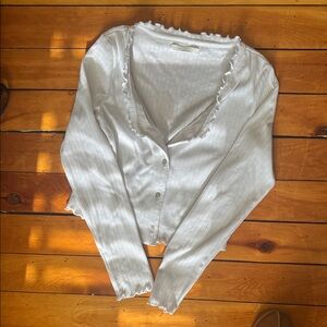 Oak & Fort Chic White Ruffled Cardigan